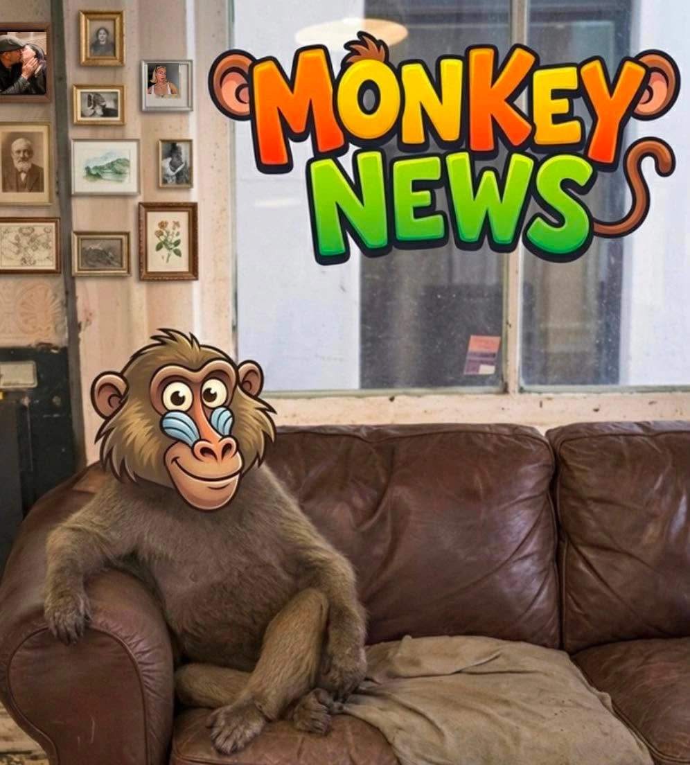 Monkey Curry News logo and monkey on a sofa