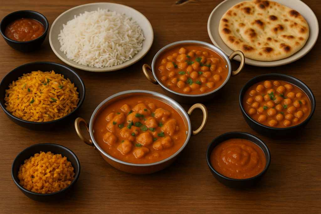 A selection of Indian meals.