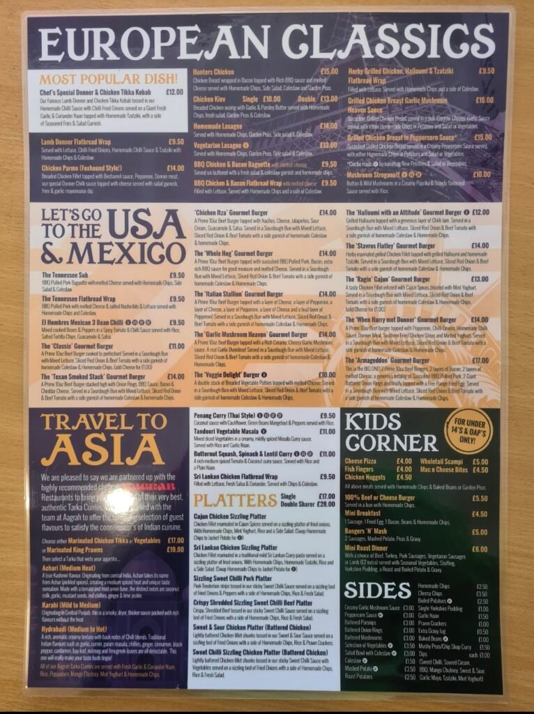 Foxhound Inn Menu Rear